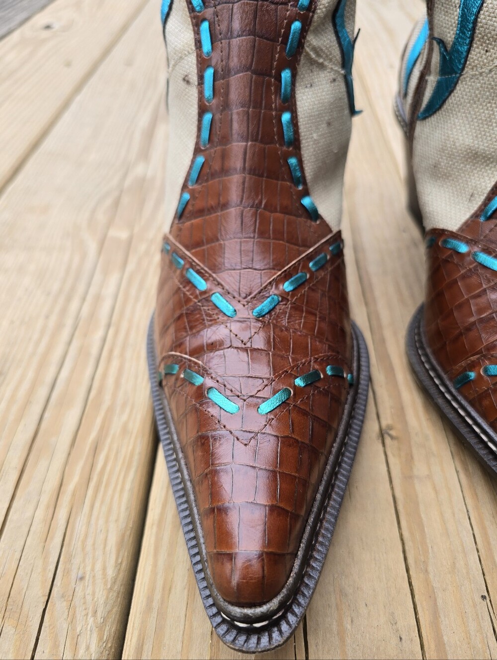 Donald J. Pliner Western Couture, Brown, Beige, Turquoise Boho Boots, Sz 11M - Picture 6 of 15